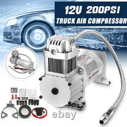 12V 200Psi Air Compressor 1/4'' Hose Kit For Car Truck Train Horns Suspension