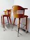 1of 3 Wooden One Of A Kind Bar Stools / Postmodern Design 80s / Milano Memphis