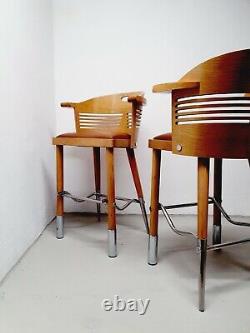 1of 3 Wooden One of a Kind Bar Stools / Postmodern design 80s / Milano Memphis