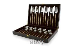 24 Pcs Cutlery Set, Milano Luxury Gold with Knife Cutlery Set With Briefcase