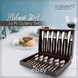 24 Pcs Cutlery Set, Milano Luxury Steel with Knife Cutlery Set With Briefcase