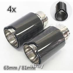 4x Real Carbon+Steel Car Exhaust Muffler Tip 2.5 Inlet 3.2OD for BMW M 3 4 5