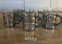 6x Michael Graves (Memphis Milano) Alessi Glass & Stainless Steel Coffee Mugs