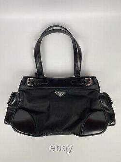 AUTHENTIC PRADA MILANO Women Luxury Shoulder Bag Black Leather x Nylon Rare