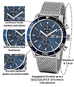 AVIATOR Watch Mens Steel Mesh Milano Metalic Bracelet Blue Dial Waterproof 100m