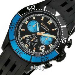BREIL Milano Mens Manta Swiss-Made Diver Style Watch, Black Blue Dial Date, 100m