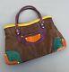 Beautiful Vintage Etro Milano Multicolored Paisley Leather Hand Bag Tote Bag