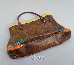Beautiful Vintage ETRO MILANO Multicolored Paisley Leather Hand Bag Tote Bag