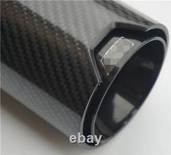 Black Steel Car Exhaust Muffler Tip Pipe Universal Gloss Carbon Fiber +M Logo 2x