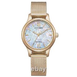 Citizen Watch Eco Drive Woman Rose Gold 30mm Mother of Pearl Milan Strap