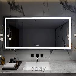 Dimmable Touch Switch 84X36Inch Wall Mounted LED Lighted Bathroom Mirror CRI 90