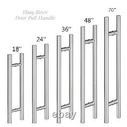 Door long Pull Pulls Entry T Bar Handle Stainless Steel Entrance Round 18 -70'
