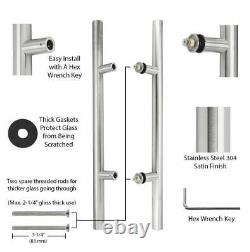 Door long Pull Pulls Entry T Bar Handle Stainless Steel Entrance Round 18 -70'