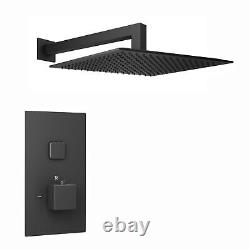 ENKI SH0015 Square Thermostatic Concealed Shower Set 300mm Slim Wall Head Black