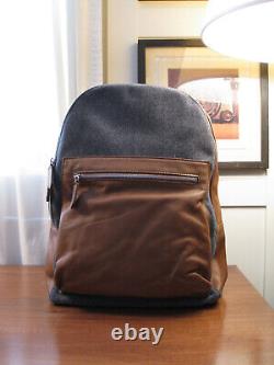 Eleventy Milano Cooper Leather & Flannel Contrast Pocket Backpack Brown / Gray