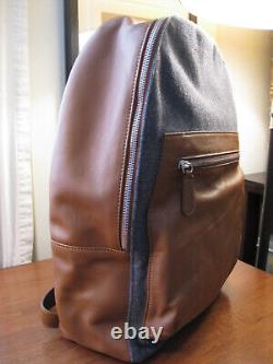 Eleventy Milano Cooper Leather & Flannel Contrast Pocket Backpack Brown / Gray