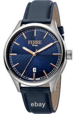 FERRE Milano FM1G143L0011 silver blue Leather Men's Watch NEW