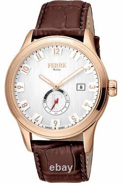 FERRE Milano FM1G155L0031 silver rose gold brown Leather Men's Watch NEW