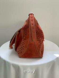 FONTANA Milano 1915 Muted Coral Nubuck Perforated Motif Saddle Bag 16.5 x 10