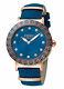 Ferre Milano Women's Fm1l041l0131 Gold Ip Steel Blue Leather Wristwatch