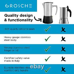 GROSCHE Milano Steel 10 Espresso Cup Brushed Stainless Steel Stovetop Espresso M