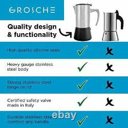 GROSCHE Milano Steel 6 espresso cup Brushed Stainless Steel Stovetop Espresso