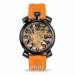 GaGà Milano Skeleton Unisex Mechanical Watch 48MM Black PVD Orange