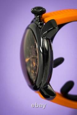 GaGà Milano Skeleton Unisex Mechanical Watch 48MM Black PVD Orange
