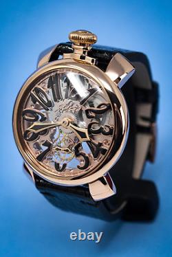 GaGà Milano Skeleton Unisex Mechanical Watch 48MM Rose Gold Black