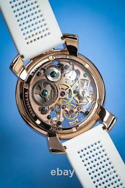 GaGà Milano Skeleton Unisex Mechanical Watch 48MM Rose Gold Blue