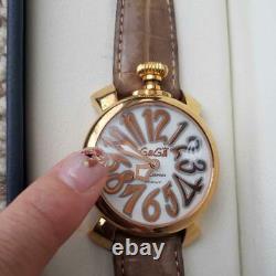 Gaga Milano MANUALE40 Watch Used Lady's Brown belt White dial Gold case w Box