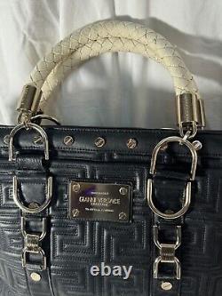 Gianni Versace Couture Black Leather Satchel Handbag Paris Italy Milano Tote Bag