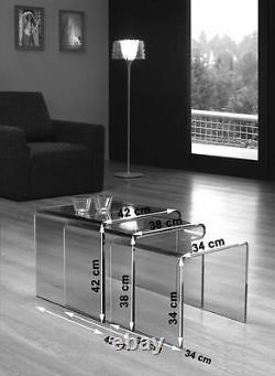 Milan Clear Glass Nest of 3 Side Tables Living Room Tables for Living Room