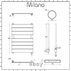 Milano Lustro Dual Fuel White Flat Panel Heated Towel Rail 600mm x 400mm