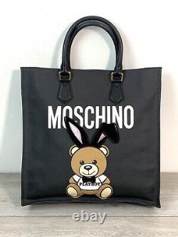 Moschino Milano Ready To Bear Playboy Black Tote Bag Iconic Bear Print and Patch