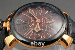 NEAR MINT Boxed GAGA MILANO 5014.02S Manuare 48 Men's Watch Brown x Pink Gold