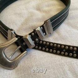 Nanni Milano Black Suede Leather Silver Metal Studded Belt 85/34 NWOT