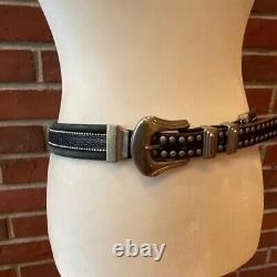 Nanni Milano Black Suede Leather Silver Metal Studded Belt 85/34 NWOT