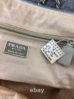 Prada Milano Authentic Tessuto Argento Ghiaccio Tan Shoulder Bag Made in Italy