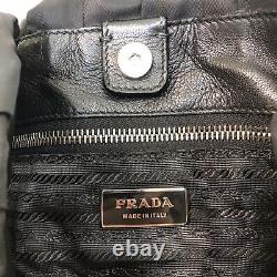 Prada Milano Black Ruched Nylon Tessuto Handbag Purse Leather Straps & Trim EUC