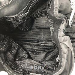 Prada Milano Black Ruched Nylon Tessuto Handbag Purse Leather Straps & Trim EUC