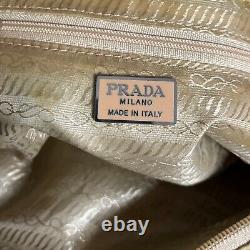 Prada Milano Repurposed Shoulder Bag Crossbody Purse Beige Emblem Logo Luxury