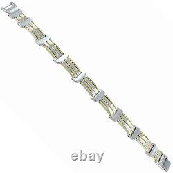 Rochet Roma Stainless Steel Triple Gold Tone Accents Mens Adjustable Bracelet