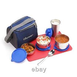 Stainless Steel Milano Lunch Box With Sipper And Insulated Fabric Bag Blue