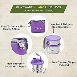Stainless Steel Milano Lunch Box With Sipper And Insulated Fabric Bag Purple