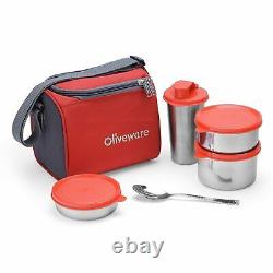 Stainless Steel Milano Lunch Box With Sipper And Insulated Fabric Bag Red