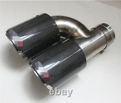 Universal h Shaped Dual Exhaust Tip Left+Right Muffler Pipe Glossy Carbon Fiber