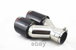 2x Luxe Dual Exhaust Tip Muffler Pipe Gloss Carbon Fiber Clamp On 2.5 Logo