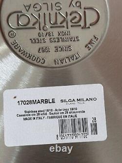 Bnwt Silga Milano Fabriqué En Italie Teknika Casserole Pan Avec Couvercle, 28cm, 17028marble