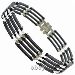 Bracelet pour homme en acier inoxydable et composite de carbone noir lié Rochet Roma